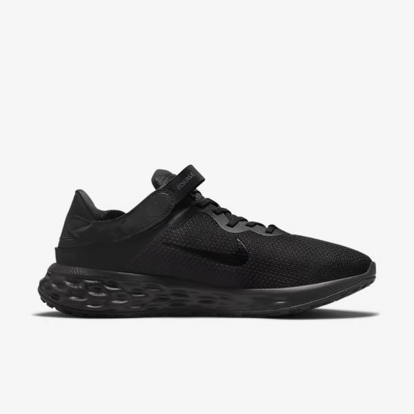 Nike Revolution 6 FlyEase Next Nature Easy-On-And-Off Road (Extra Wide) Muške Tenisice Za Trčanje Crne Tamno Sive | NK416NYA