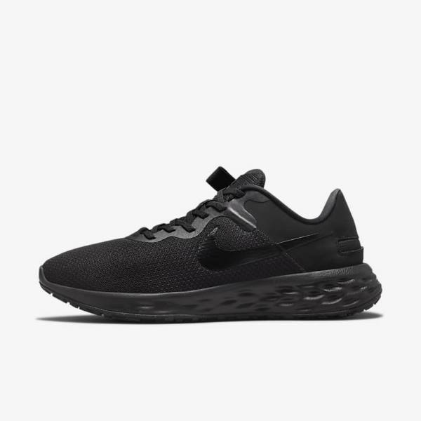 Nike Revolution 6 FlyEase Next Nature Easy-On-And-Off Road (Extra Wide) Muške Tenisice Za Trčanje Crne Tamno Sive | NK416NYA