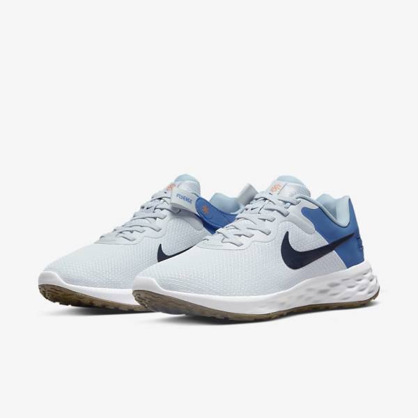 Nike Revolution 6 FlyEase Next Nature Easy-On-And-Off Road (Extra Wide) Muške Tenisice Za Trčanje Platine Tamno Plave Plave | NK628GND