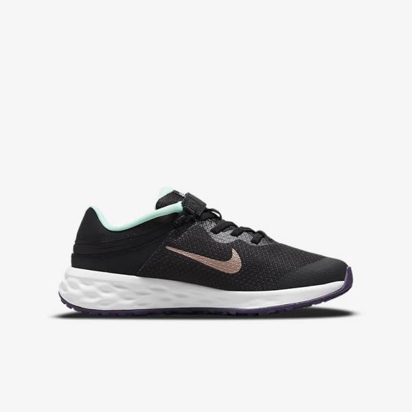 Nike Revolution 6 FlyEase Older Easy On-Off Road Dječje Tenisice Za Trčanje Crne Menta Ljubičaste Metalne Crvene Smeđe | NK654RZA