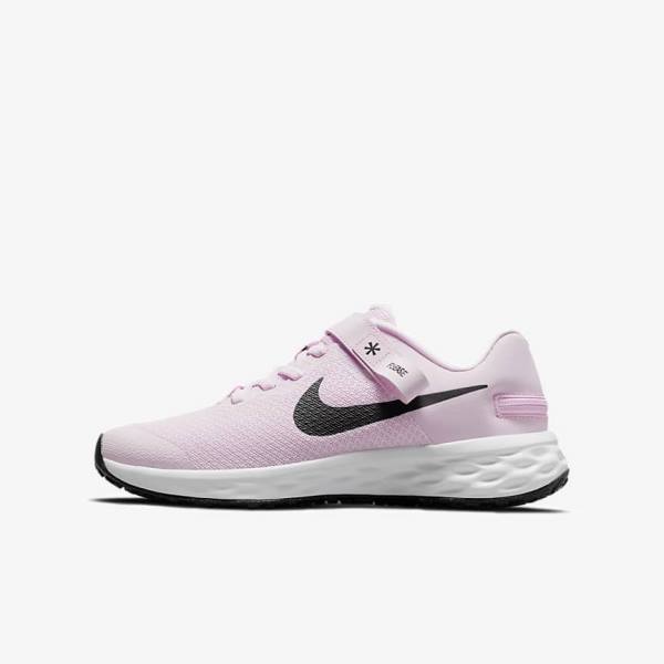 Nike Revolution 6 FlyEase Older Easy On-Off Road Dječje Tenisice Za Trčanje Roze Crne | NK783QCF