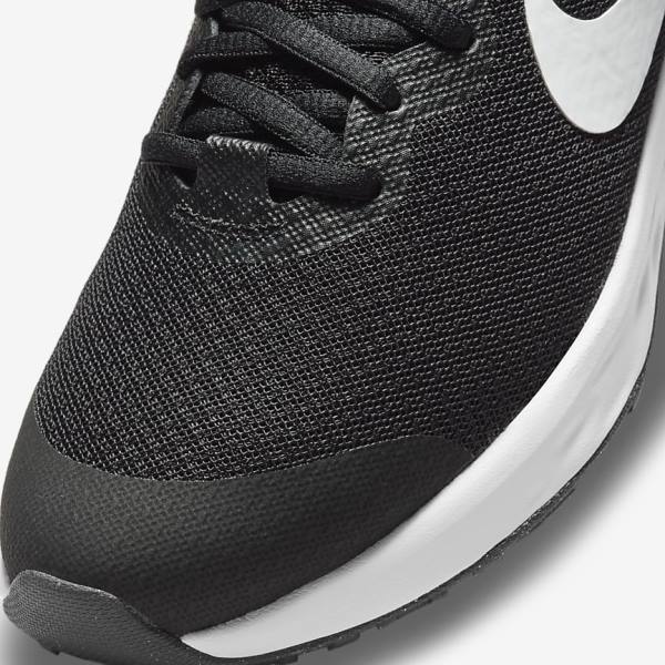 Nike Revolution 6 Older Road Dječje Tenisice Za Trčanje Crne Tamno Sive Bijele | NK253WOS