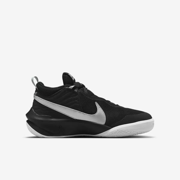 Nike Team Hustle D 10 Older Dječje Tenisice za košarku Crne Bijele Metalne Srebrne | NK561TQJ