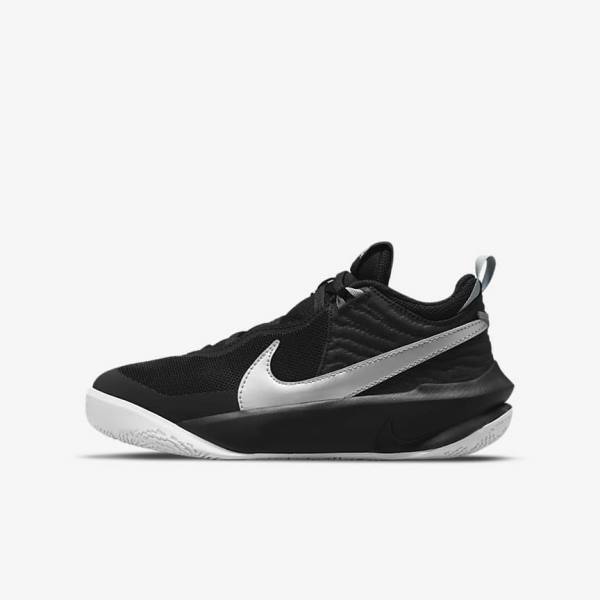 Nike Team Hustle D 10 Older Dječje Tenisice za košarku Crne Bijele Metalne Srebrne | NK561TQJ