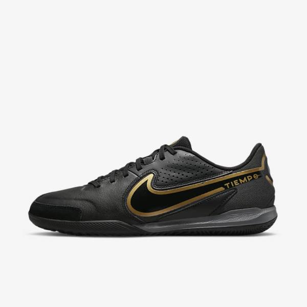 Nike Tiempo Legend 9 Academy IC Indoor-Court Muške Tenisice Za Nogomet Crne Tamno Sive Metalne Zlatne Crne | NK234QRM