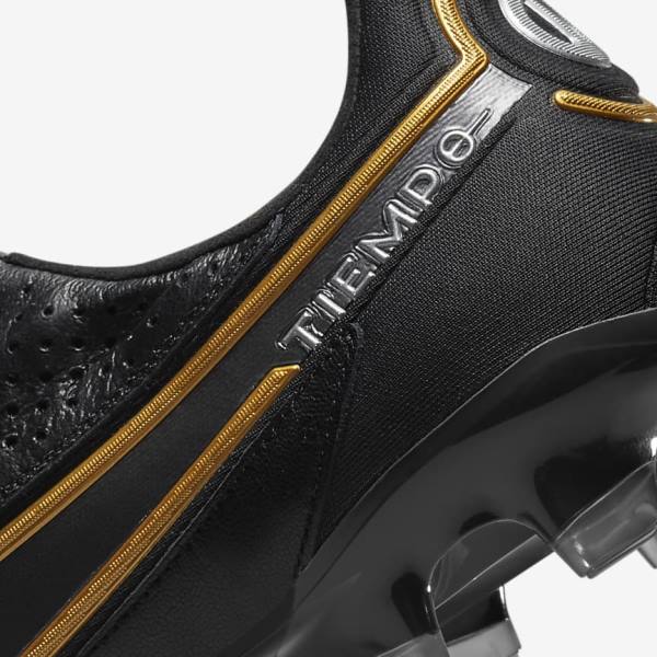 Nike Tiempo Legend 9 Elite FG Firm-Ground Ženske Tenisice Za Nogomet Crne Tamno Sive Metalne Zlatne Metalne Tamno Sive | NK209IFN