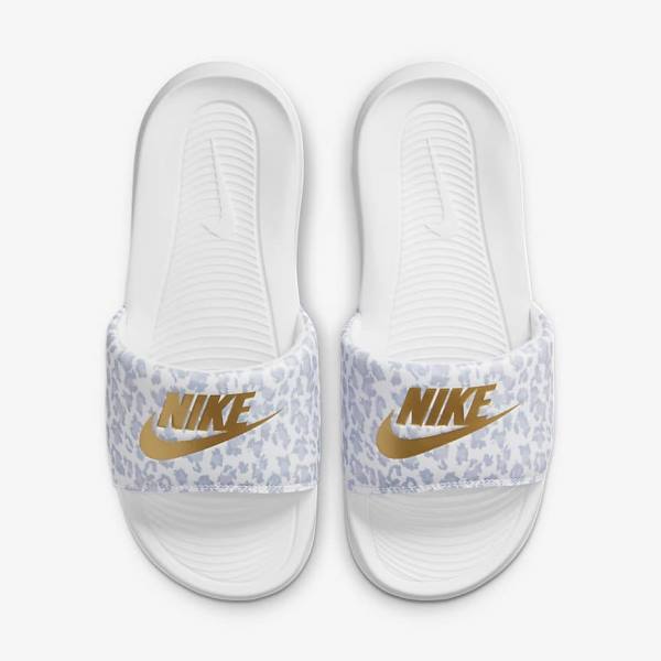 Nike Victori One Print Ženske Natikače Bijele Sive Platine Metalne Zlatne | NK916FCX