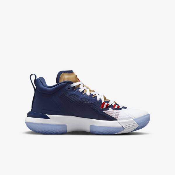 Nike Zion 1 Older Dječje Jordan Tenisice Plave Bijele Metalne Zlatne Crvene | NK284SCA