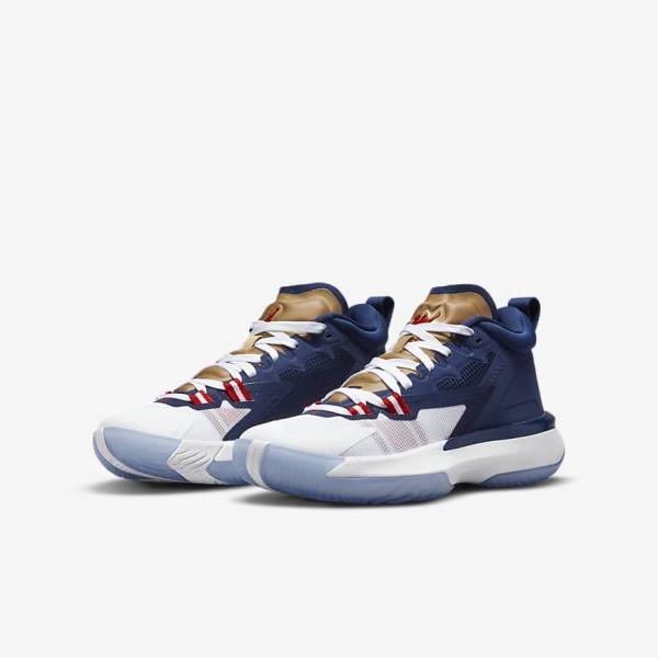 Nike Zion 1 Older Dječje Jordan Tenisice Plave Bijele Metalne Zlatne Crvene | NK284SCA