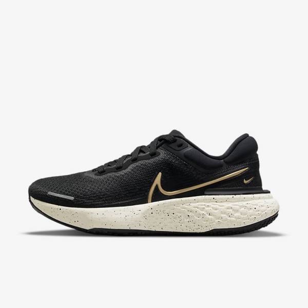 Nike ZoomX Invincible Run Flyknit Road Ženske Tenisice Za Trčanje Crne Metalne Zlatne | NK506ULE