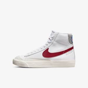 Nike Blazer Mid 77 Older Dječje Tenisice Bijele Svijetlo Sive Crvene | NK625KEN