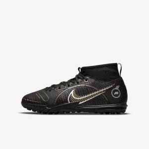 Nike Jr. Mercurial Superfly 8 Academy TF Older Turf Dječje Tenisice Za Nogomet Crne Metalne Srebrne Sive Metalne Zlatne | NK179JTX