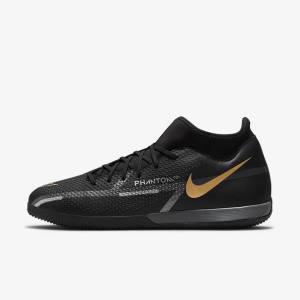 Nike Phantom GT2 Academy Dynamic Fit IC Indoor Court Muške Tenisice Za Nogomet Crne Metalne Zlatne Tamno Sive Metalne Tamno Sive | NK318AJF