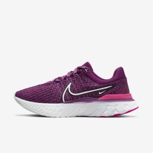 Nike React Infinity Run Flyknit 3 Road Ženske Tenisice Za Trčanje Svijetlo Bordo Roze Bijele | NK298PMR