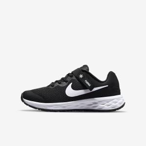 Nike Revolution 6 FlyEase Older Easy On-Off Road Dječje Tenisice Za Trčanje Crne Tamno Sive Bijele | NK319ZAD